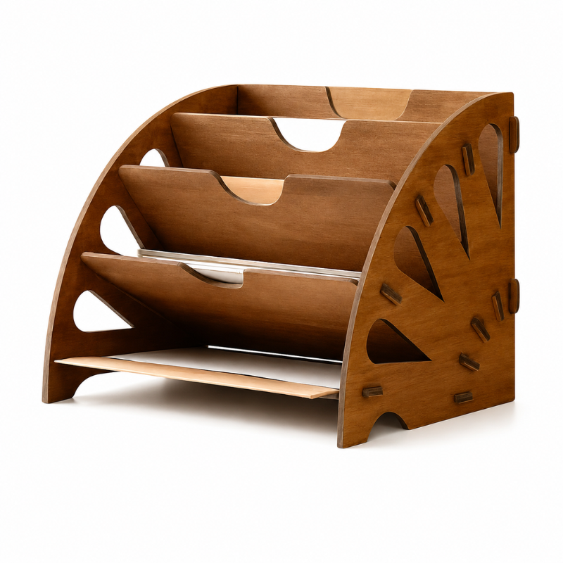 Handcrafted Wooden Desk Organizer for Documents and Office Essentials.