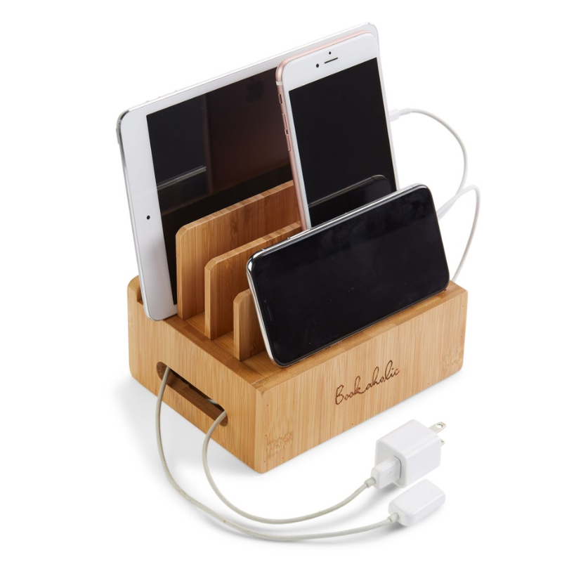 Bamboo Charging Station & Cord Organizer - Sleek, Eco-Friendly Cable Management for All Your Devices.