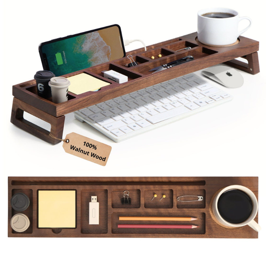 Deezy Store Walnut Desk Organizer – Sleek, Multi-Compartment Organizer for a Clutter-Free Desk.