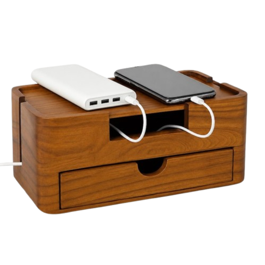 Premium Handcrafted Solid Wood Cable Management Box for a Sleek Home Office.