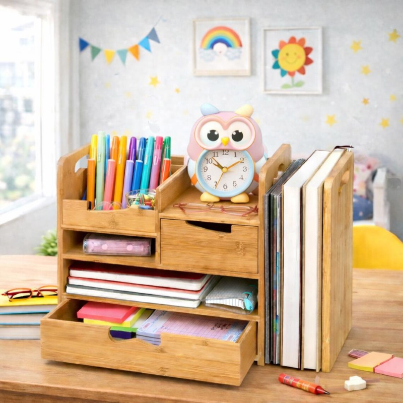 Deezy Store Bamboo Desk Organizer with Drawer – Eco-Friendly, Space-Saving Desk Storage.
