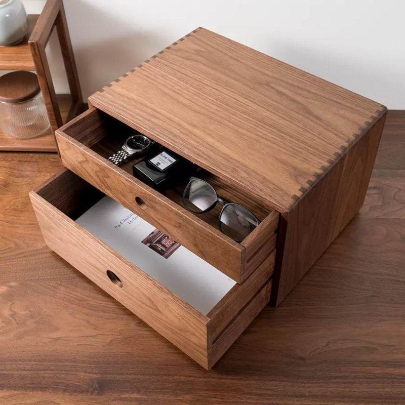 Premium Two-Tier Wooden Desktop Organizer with Built-in Drawer for Office Documents.