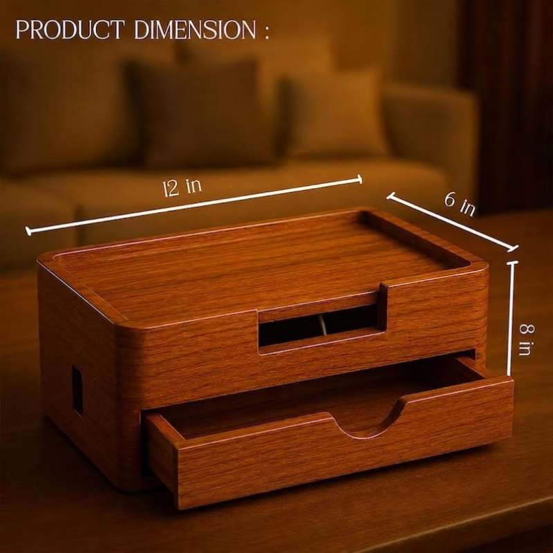 Premium Handcrafted Solid Wood Cable Management Box for a Sleek Home Office.