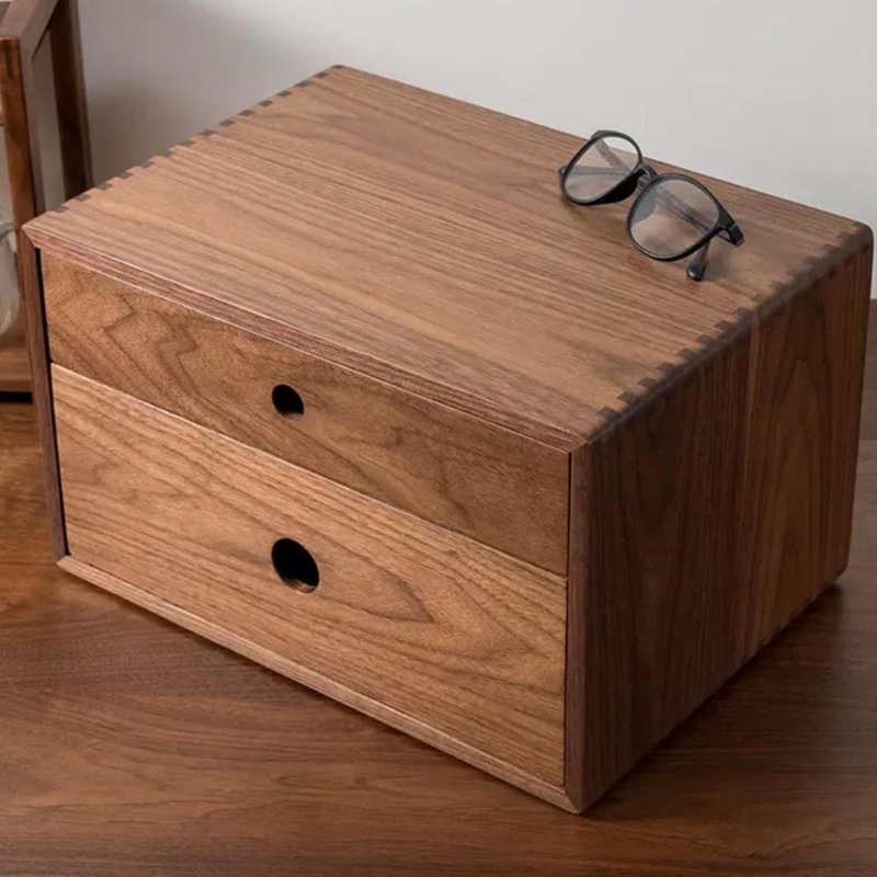 Premium Two-Tier Wooden Desktop Organizer with Built-in Drawer for Office Documents.