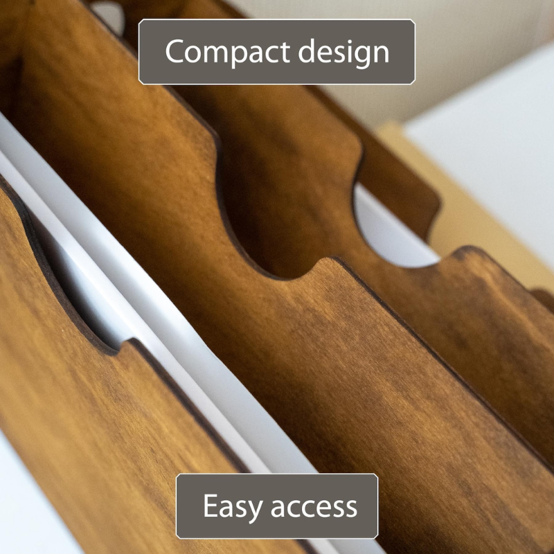 Handcrafted Wooden Desk Organizer for Documents and Office Essentials.