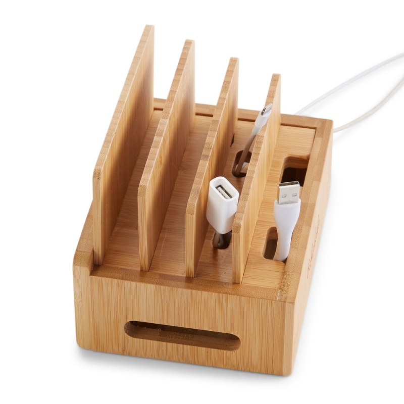 Bamboo Charging Station & Cord Organizer - Sleek, Eco-Friendly Cable Management for All Your Devices.