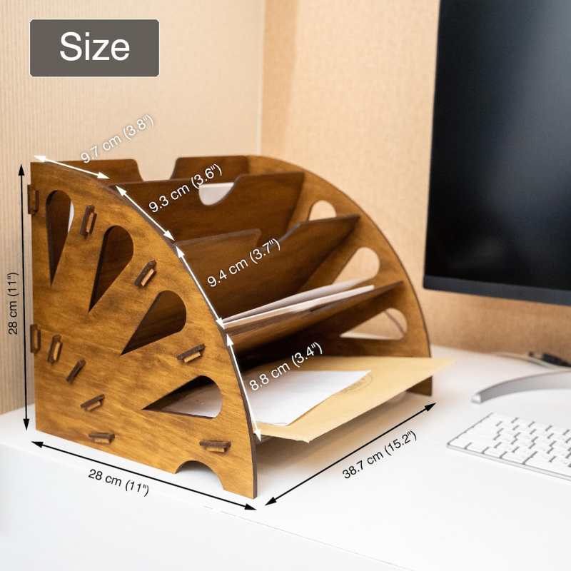 Handcrafted Wooden Desk Organizer for Documents and Office Essentials.