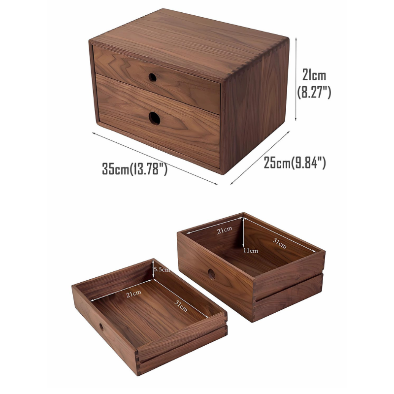 Premium Two-Tier Wooden Desktop Organizer with Built-in Drawer for Office Documents.