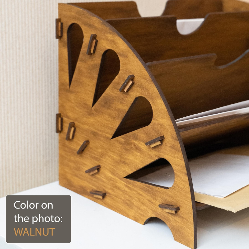 Handcrafted Wooden Desk Organizer for Documents and Office Essentials.