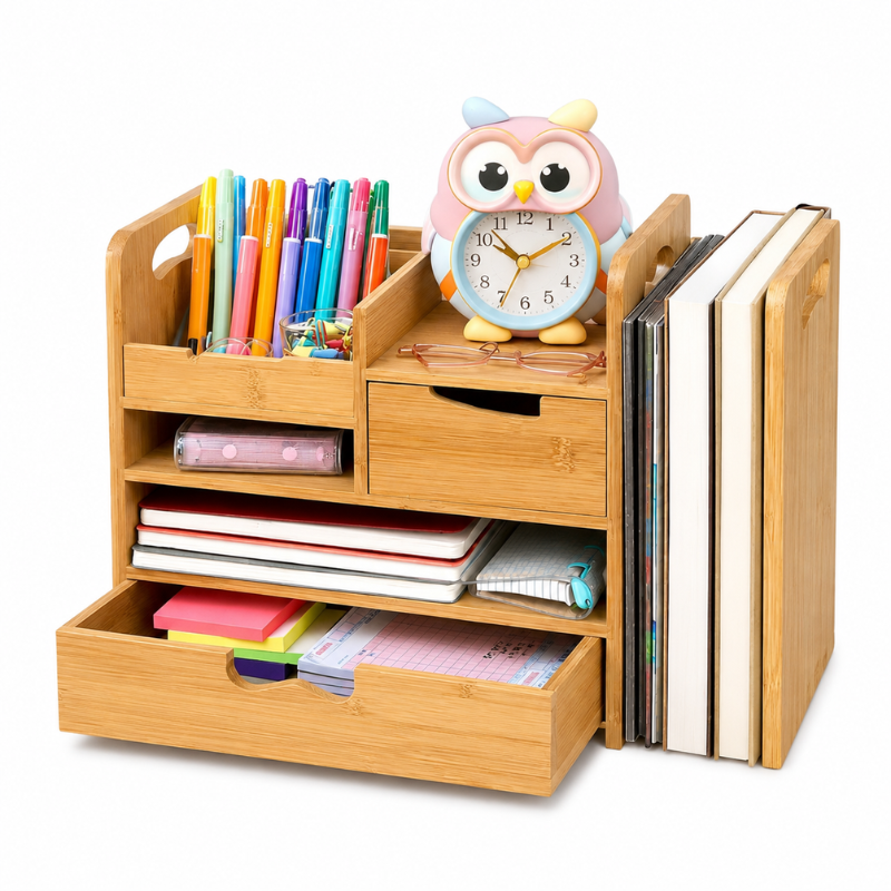 Deezy Store Bamboo Desk Organizer with Drawer – Eco-Friendly, Space-Saving Desk Storage.